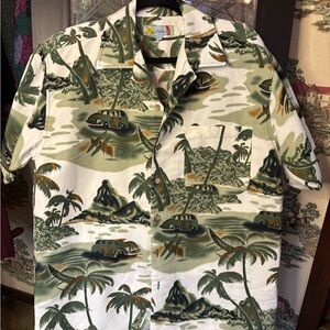 Men's Tropical Landscape Print Shirt - Green and White